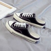 2021春半拖帆布鞋女学生韩版ins布鞋女新款百搭一脚蹬鞋套_A1020-白色_34