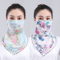 夏季薄款透气雪纺面罩男女防晒防尘防紫外线围脖夏围巾帽子自行车_两条装含苞待放+太阳花粉色