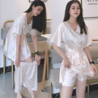 ins睡衣女夏套装新款连衣睡裙女夏冰丝套装外穿韩版宽松学生可爱_大红色百变裙套_3XL建议145-160
