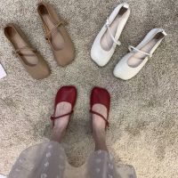 软皮软底奶奶鞋女复古平底仙女一字扣豆豆鞋女夏2021单鞋玛丽_红色_37标准码