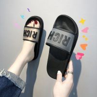 新港风联名款芝麻街拖鞋女夏外穿沙滩拖平底懒人托chic卡通图_经典人字-白色_41码偏小一码