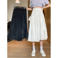 裙子夏不规则抽绳蝴蝶结白色半身裙2021新款小个子设计感裙女_黑色_M