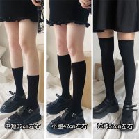 小腿袜夏压力瘦腿薄款过膝袜日系可爱长筒袜制服半截中高筒袜_中短款1双(黑色)