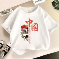 2021新款中国风男童女童短袖薄款恤夏童装儿童演出服上衣爱国_纯白色_150-165