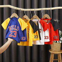 夏儿童篮球服套装短袖球衣速干透气两件套男女童小学生演出训练服_插肩黑黄23_90CM