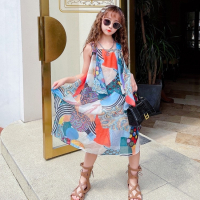 女童夏款时尚雪纺印花连衣裙_图片色_160