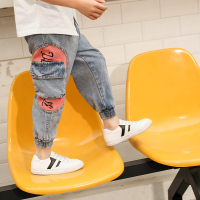 L205-男童韩版哈伦牛仔裤秋装新款休闲裤春秋宽松儿童工装裤子_红色_160码建议身高150-160cm