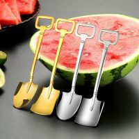 亨顺瑞不锈钢铁秋勺子家用复古创意甜品吃西瓜_带开啤酒器特厚钛金_方铲勺4支装