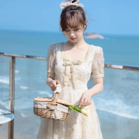 显瘦仙女连衣裙2021新款夏季短款收腰女夏高级感轻熟风A型长款裙_网纱半身裙_M100-110斤