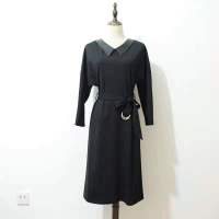 A030秋装时尚娃娃领系带拼接显瘦连衣裙_A30黑色_2XL(125-140斤