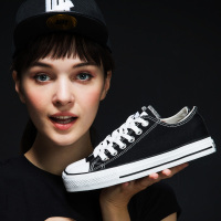 蓓尔低帮白色帆布鞋女鞋小白鞋韩版透气平底鞋板学生鞋子8186T_H3-6028黑色_36