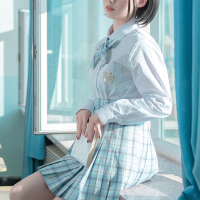 五五jk制服馆春夏季枕雪格裙空气格小学生百褶裙原创日系裙_枕雪裙长48cm送领结_第二批_XL
