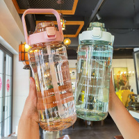 刻度大容量水杯户外吸管塑料杯太空杯_黑色-2000ml