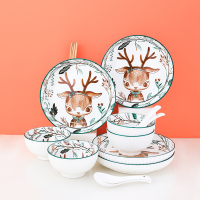 农村1家人新品多彩鹿陶瓷家用16件餐具碗碟盘套装_多彩鹿:4碗4盘4勺4筷