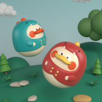 YW 萌动物恐龙鸭子点头晃动不倒翁牙胶摇铃安抚玩具_Q萌小鸭恐龙蛋不倒翁-红色