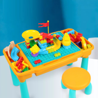瓜瓜粉丝专属儿童积木桌子多功能益智玩具男孩女孩50颗大积木_一桌+一椅+45粒大颗粒滑道积木