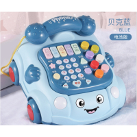 儿童电话小汽车玩具仿真座机男宝宝音乐多功能益智早教_贝壳蓝