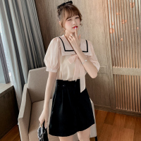 2021年夏季新款赫本风轻熟风洋气减龄阔腿短裤两件套女小个子套装_黑色短裤_L(建议106-115斤)