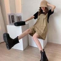 休闲背带裤套装女小个子洋气减龄宽松显瘦短裤韩版宽松短袖两件套_白色短袖单件_M码建议100-110斤