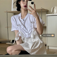 甜辣妹风炸街套装女夏季2021新款港味复古洋气减龄盐系两件套_黑色短裙_均码