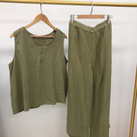 夏季 女款 无袖 T恤 套装 B043_蓝色_4L(155斤