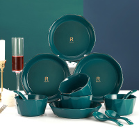 七七严选 孟垣16件套祖母绿钻石R标餐具套装 4碗4盘4勺子4筷_祖母绿R标16件套