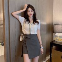 支持鸿星尔克半身裙套装2021年新款女夏季职业套装裙小个子轻熟减_灰色裙子_S