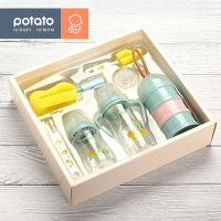 小土豆玻璃奶瓶套装新初生婴儿宝宝奶瓶防胀气防摔正品0-3-6个月_单只装150ml/绿色/送一个奶嘴