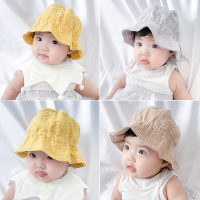 安晴家婴儿帽子夏季渔夫帽防晒可调节遮阳帽宝宝太阳帽超萌盆帽_卡其色格子渔夫帽_0-2岁_均码35-48cm