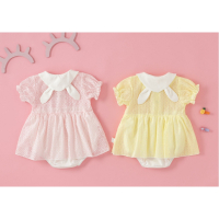 821340新款轻薄透气婴幼儿女包可爱包屁衣白领兔三角爬_黄色_66码