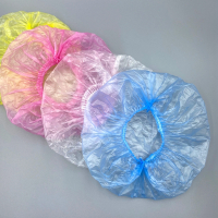 100只一次性浴帽头套塑料PE防水淋浴帽洗澡焗油染发用_粉色普厚/100只