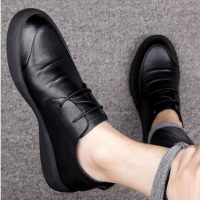 春季新款低帮男鞋季英伦风商务休闲男士皮鞋系带圆头男鞋工作鞋_增高鞋垫_37