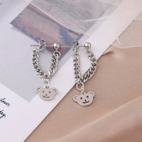 小熊耳环2021年新款潮冷淡风甜酷链条耳钉夏季款设计感嘻哈耳饰女_1对嘻哈小熊耳针+1对树脂琥珀色蝴蝶结