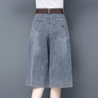 五分裤女牛仔中裤2021新款外穿韩版短裤宽松薄款显瘦夏季六分阔_复古蓝色送同款腰带_29 XL 建议119-128斤