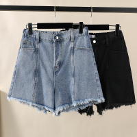 夏季新款显瘦大码牛仔短裤韩版胖妹妹遮肉显瘦阔腿裤子百搭热裤_黑色_2XL(130-145斤)