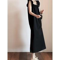 2021夏季新款法式复古方领赫本风小黑裙宽松显瘦气质无袖连衣裙_黑色_M(90-100)