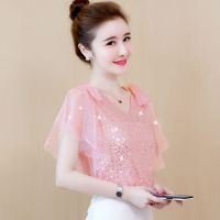 时尚夏季雪纺衬衫女装2021新款潮流很仙的上衣洋气短袖超仙女_玫瑰金1668#_S