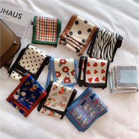 丝巾法式发带秋季薄款懒人复古丝巾女小长条丝带装饰领巾头巾飘带_橘花朵卡其边