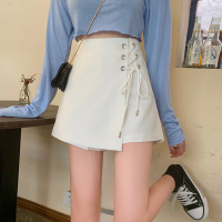 2021新款秋季设计感绑带半身裙女白色裙子高腰A字裙显瘦短裙裤裙_黑色_M