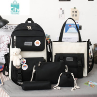 BANGDOU轻便女生初中生撞色书包小学生三到六年级五件套高中学生双肩背包