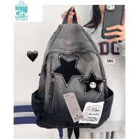 BANGDOU渐变水洗帆布双肩包2023大学生学生牛仔布大容量小众复古书包