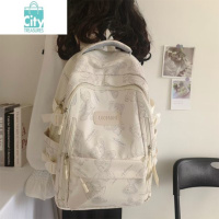 BANGDOU书包女初中生简约百搭印花小熊小众设计2024新款大学生电脑背包潮