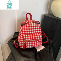 BANGDOU红色毛呢格子双肩包包女2024新款时尚可爱少女背包百搭休闲斜挎包