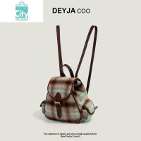 BANGDOUDeyja coo包包女2024秋冬新款绒面呢子背包复古学院风格纹双肩包