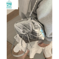 BANGDOU银色双肩包包夏天女式2024新款潮时尚小香风菱格背包链条水桶包