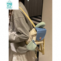 BANGDOU韩国纽扣奶黄双肩包包女式2024新款潮时尚撞色背包百搭手提水桶包