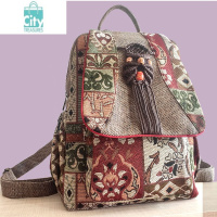 BANGDOU2023新款云南民族风双肩包印花帆布背包大容量休闲潮包男女百搭包