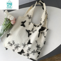 BANGDOU超美刺绣蝴蝶蕾丝仙女袋ins出行女包帆布包文艺大容量百搭单肩包