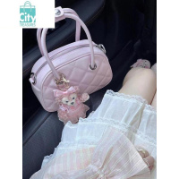 BANGDOU可爱少女粉色菱格手提包包2024新款保龄球包高级感通勤单肩斜跨包