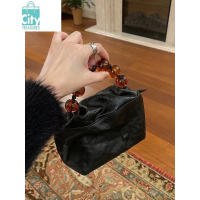 BANGDOU手提包包女2024春夏新款高级感手抓纹通勤新中式黑色串珠单肩斜挎